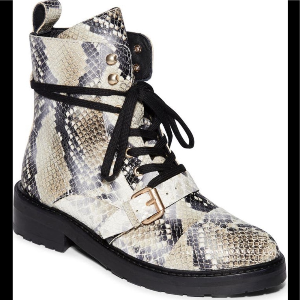 AllSaints Donita Combat Boots Snake Leather Size 6/36